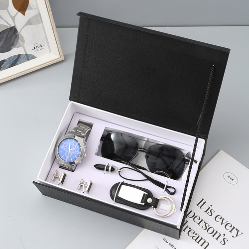 Caja Regalo Para Hombres Con Reloj+gafas De Sol+llavero,6pcs