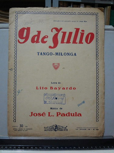 Partitura 9 De Julio Tango Milonga José L. Padula