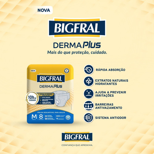 Imagem 2 de 5 de Fralda Bigfral Derma Plus Tamanho M - 8 Unidades