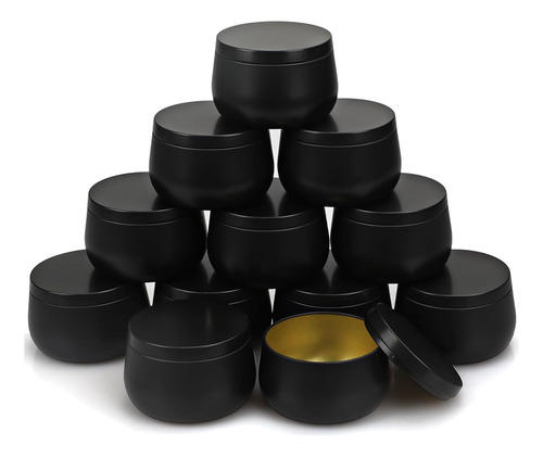 Nachy Black Candle Tins 12 Pcs, 8 Oz Round Metal Candle Jars