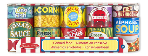 Melissa & Doug ¡juguemos De Casita! Juego De Alimentos Enlatados, Juego De Imitación, Tapas Abatibles, Construcción De Cartón Resistente (10 Latas)