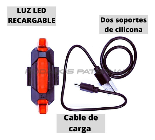 Imagen 2 de 8 de Luces Luz Led Trasera Bicicleta Usb Recargable Facil Uso