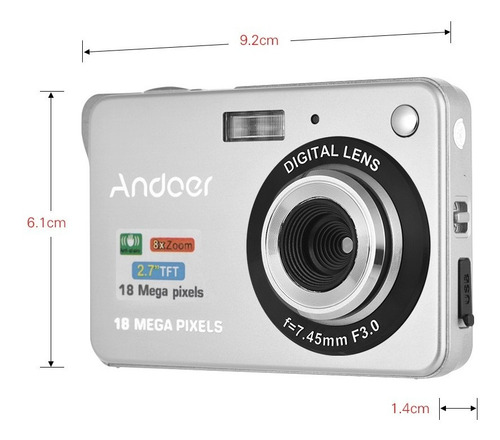 Cámara Digital Andoer Hd 720p 18m Con 2 Baterías
