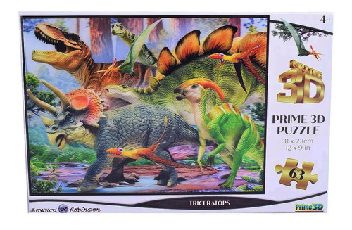 Puzzle Rompecabezas 63 Pzs Prime 3d Dinosaurios Triceratops