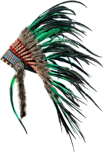 Penacho Apache Indigena Verde Adultos Damas Envio Gratis M