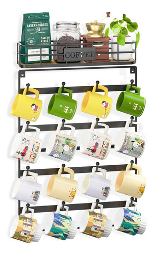 Estante Para Colgar Tazas Con Ganchos De Pared Para 16 Tazas