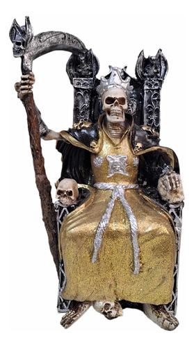 Santa Muerte Con Corona De Reyna En Trono Riqueza 35 Cm