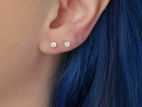 Imagem 2 de 6 de 2 Brincos Femininos Zirconia Cravação Inglesa Prata 925 3mm
