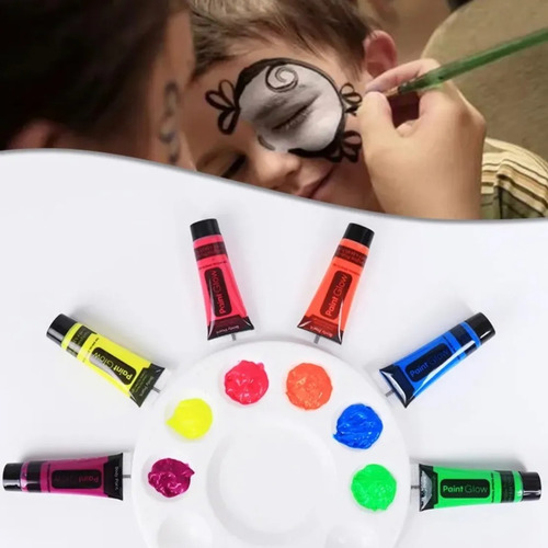 6 Pintura Neon Glow Fiesta Maquillaje Glow In The Dark 25 Ml