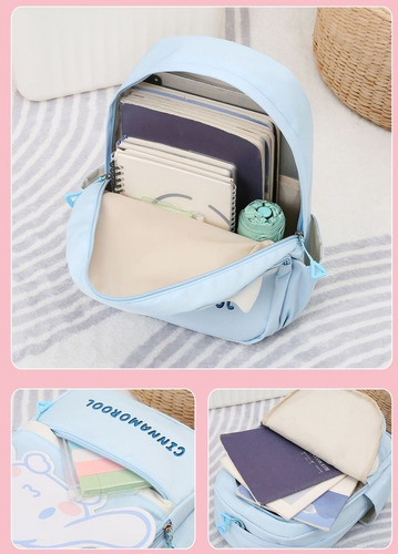 Mochila infantil Koromi Cinnamoroll ligera y bonita, color azul, diseño de tela lisa