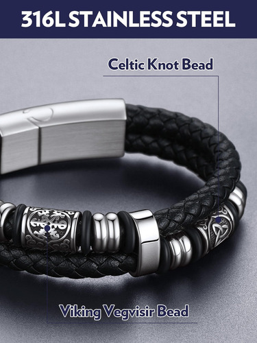 Bandmax Pulsera Celta Para Hombre Pulsera De Cuero Negro Pul