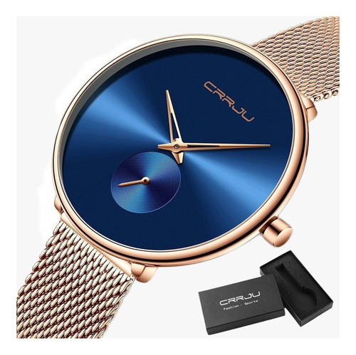 Relojes De Cuarzo De Moda Con Cinturón De Malla Crrju Para M Fondo Rose Blue