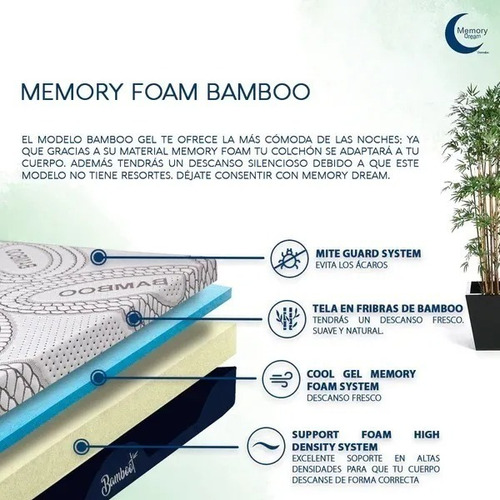 Colchón Memory Foam Fresh Flex Matrimonial Dreams Bamboo