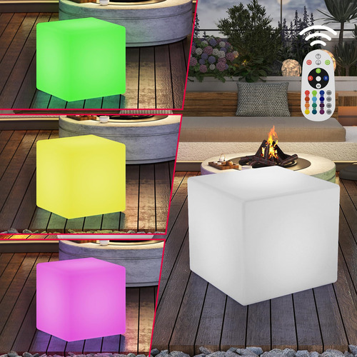 Cubo Led 40 Cm Cambio Color, Mesa Led Control Remoto, Mueble