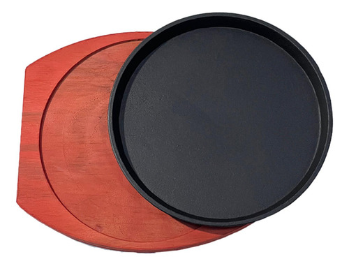 Plato De Hierro Fundido Redondo Con Base De Madera 19cm