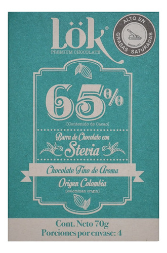 Barra Chocolate Lok 65% Con Stevia X 70g