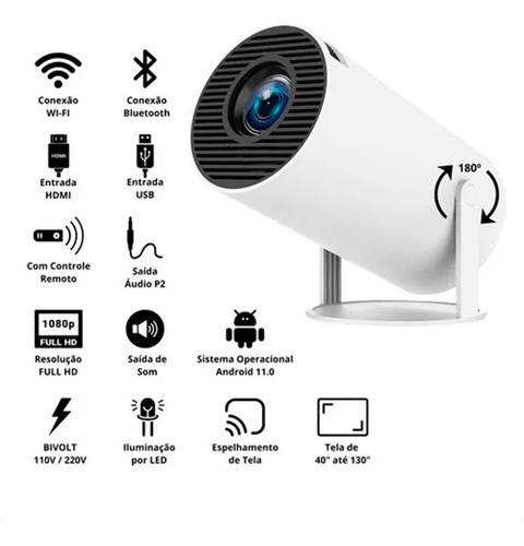 Mini Projetor Hy300 1080p Full Hd Android Cinema Portátil Branco