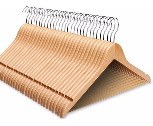 Imagen 1 de 8 de Perchas De Madera Lustrada Exahome Elegante Pack 48 Unidades