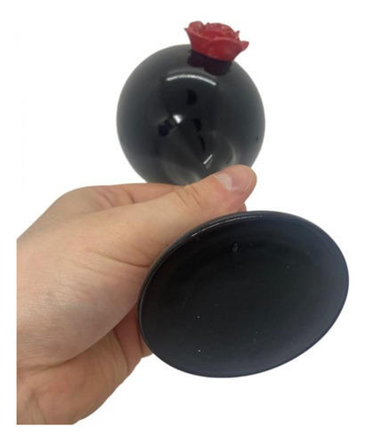 Taça Pomba Gira Negra Com Rosa Vermelha 20 Cm Vidro 400 Ml