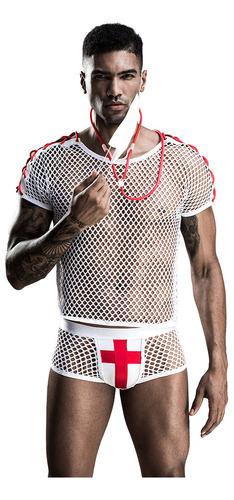 Traje De Malla Sexy Con Uniforme De Médico Para Hombre