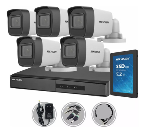 Kit Hikvision Full Hd Dvr 8ch +5 Camaras 2mp + Ssd 512 Gb