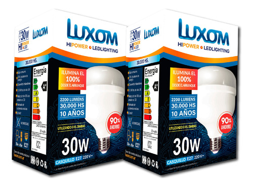 Lampara Hi Power Led 30w Luz Fria Luxom X2unidades