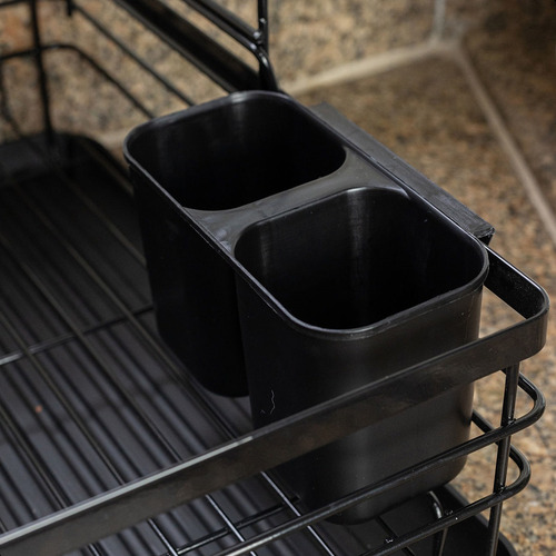 Escorredor De Louça Inox Com Porta Pratos Talheres Copos Cor Preto