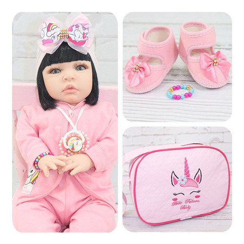 Imagem 1 de 4 de Boneca Bebê Reborn Real 18 Itens Bolsa Maternidade