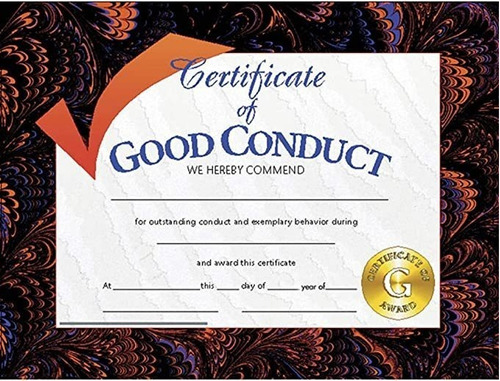 Hayes Buena Conducta Certificado, 8  1/2 x 11 en, Pa.