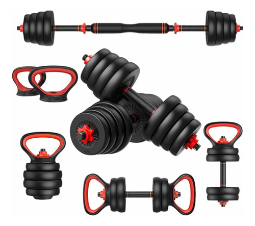 Halter Barra Kettlebell Kit Musculação 6 Em 1 Anilha - 50kg