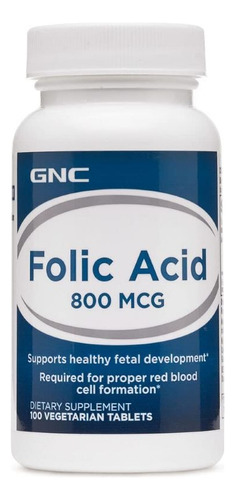  Ácido Fólico 800mcg, 100 Tabletas Gnc