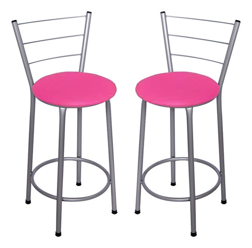 2 Banquetas Italia Média Assento 60cm - Fortmix Acabamento Da Estrutura Prata Cor Rosa