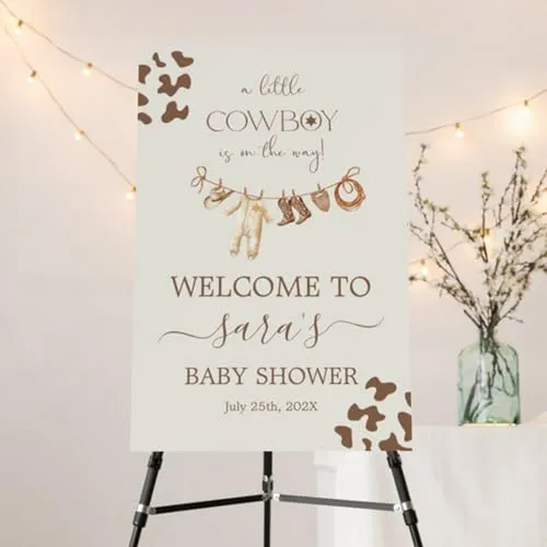 Póster Bienvenida Baby Shower Vaquero - Decoración Fiesta Va