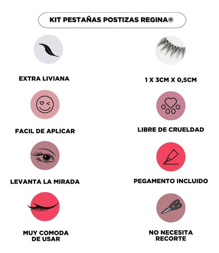 Imagen 2 de 6 de Kit Pestañas Postizas Regina Efecto Lifting 80