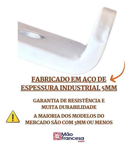 Mão Francesa Invertida 20cm 5mm 6 Peças Reforçada Industrial