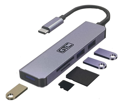 Multiplicador De Puertos X 4 Usb Hub Gtc Color Gris