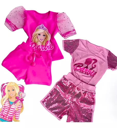 Conjunto Blusa Com Short Moda Infantil Barbie Verão Meninas - Mimos da Babih