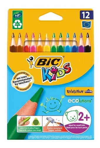 Lápiz De Madera Jumbo Evolution Kids 12 Colores Bic