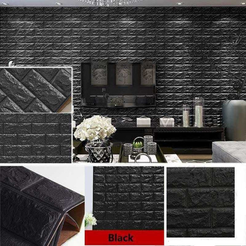 Imagem 1 de 6 de Papel De Parede Painel 3d Tijolo Preto Tijolinho Auto Adesiv