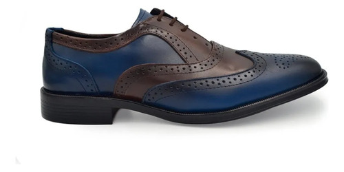 Zapatos Oxford Bostoniano Azul / Café En Piel Estilo Dh