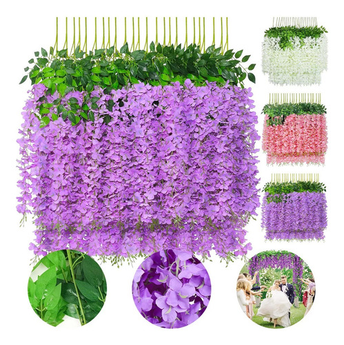 1.1m Flores Artificiales Glicina De 12pk Wisteria Colgantes Violeta