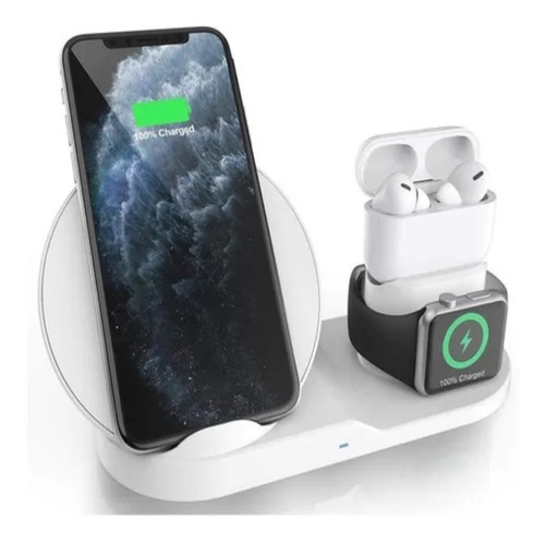 Dock Station Carregar Sem Fio Indução iPhone AirPods Watch Cor Branco