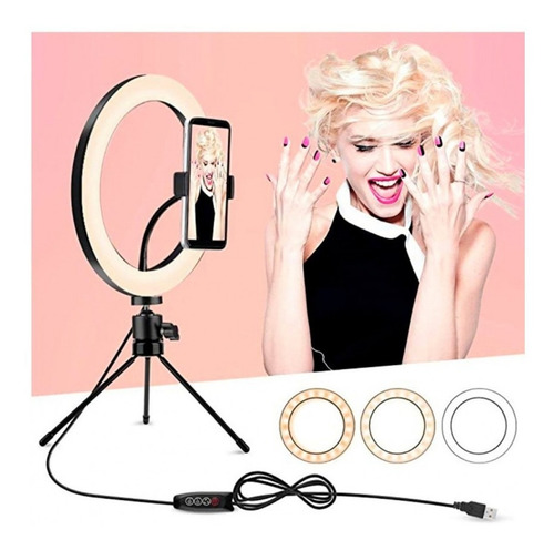 Imagen 2 de 10 de Aro Luz Led 26cm Para Celular Mini Tripode Profesional