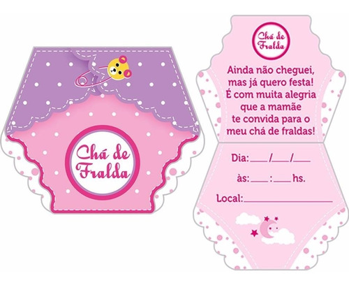 40 Convites Chá De Fralda Bebê Menina Rosa 