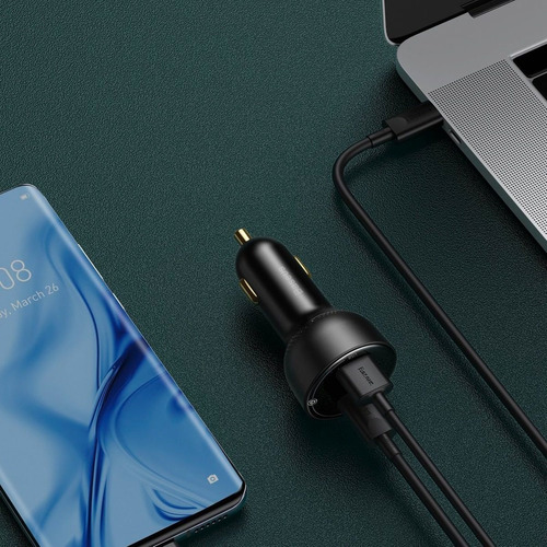 Imagen 2 de 2 de Cargador Auto Pps Qc 3.0 65w/30w + Cable Usb C 100w - Baseus