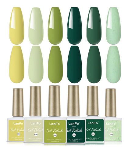 Lanfo Juego De Esmaltes De Uas De Gel Verde, 6 Colores, Esma