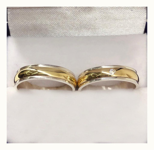 Imagen 2 de 4 de Alianzas Plata Y Oro Piedra Compromiso Casamiento Anillos