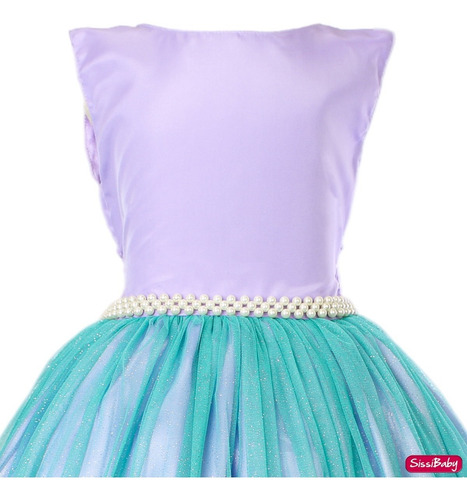 Vestido Infantil Ariel Pequena Sereia Princesa Festa Luxo 4