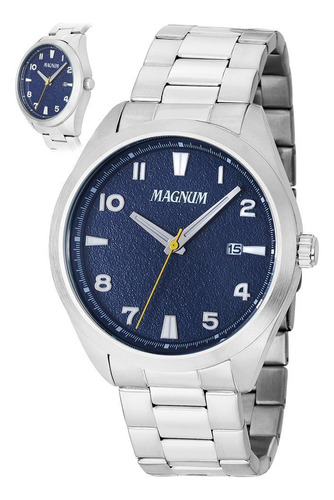 Relógio Magnum Masculino Sport Original Prova Água Original Cor Prata Cor da correia Prateado Cor do bisel Prateado Cor do fundo Azul