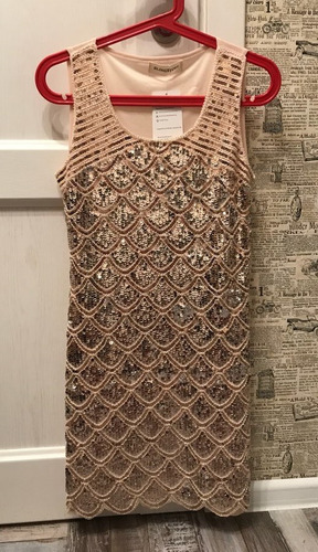 Vestido Dorado Elegante Con Lentejuelas Talla M Nuevo Stock